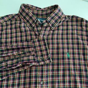 Ralph Lauren Plaid Classic Fit Long Sleeve Button Up Men's Medium Red‎ Black